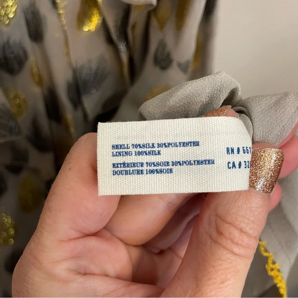 Leifdottir Metallic Firewing Gold Leaf Ruffle V- Neck Top Blouse